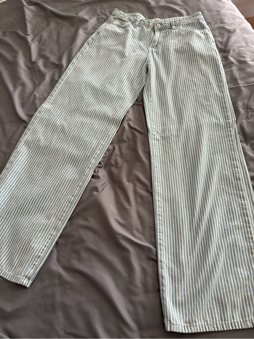 Women's Light Blue & White Striped Wide-Leg Chinos